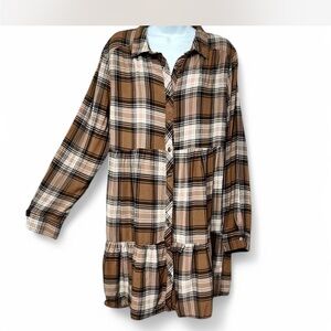 Ultra Flirt Brown Plaid babydoll‎ Dress